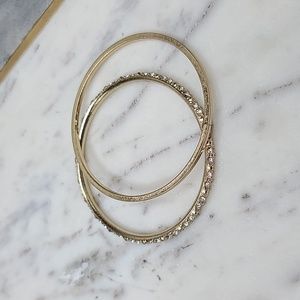 Natasha 2 Piece Rhinestone Encrusted/Antiqued Bangle Set in Gold